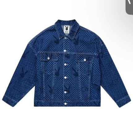 Playboy All Over Print Denim Jacket Blue Blue