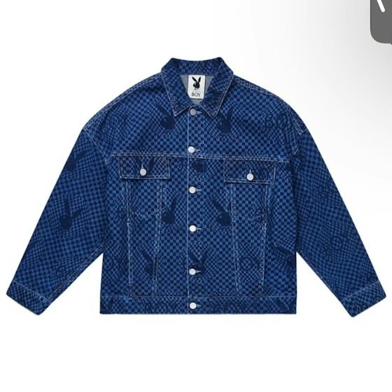 Playboy All Over Print Denim Jacket Blue Blue