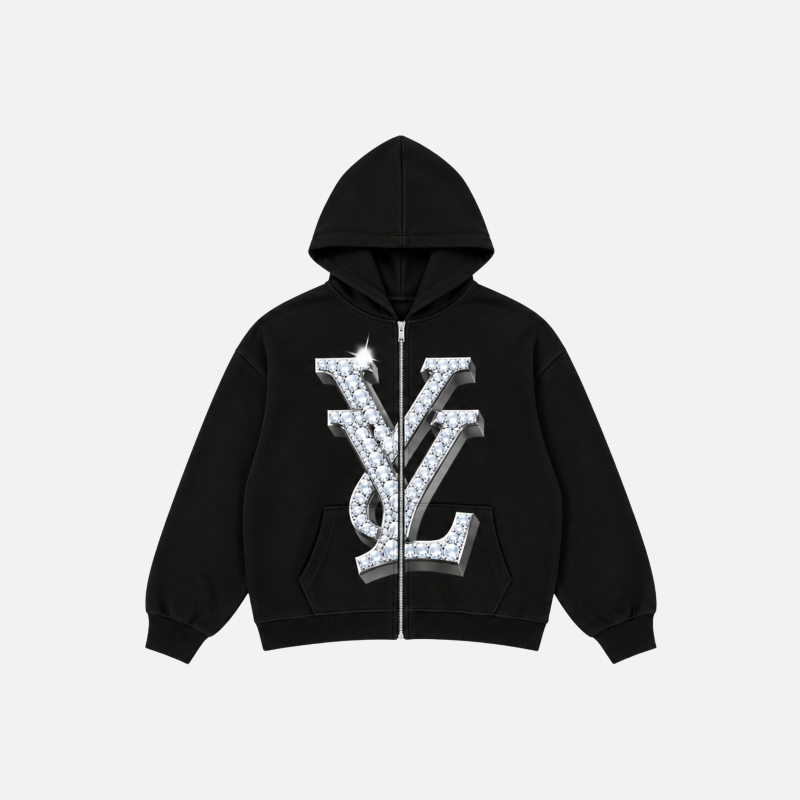 CRYSTAL LOGO ZIP HOODIE BLACK